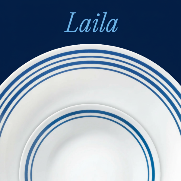 Laila Series Modern 12-Piece Dinnerware Set with Blue Striped Rim (Service for 4) – Durable White Porcelain-Style Plates and Bowls for Home Use