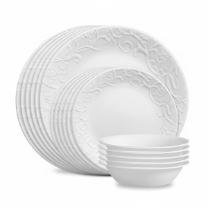 A50551FC_40485e21-79d4-434d-aba7-bdcaf8af42f2 18‑Piece Bella Faenza Embossed White Dinnerware Set, Service for 6, Includes 10.25" Dinner Plates, 8.5" Salad Plates, 18 oz Soup & Cereal Bowls