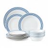 Laila Series Modern 12-Piece Dinnerware Set with Blue Striped Rim (Service for 4) – Durable White Porcelain-Style Plates and Bowls for Home Use