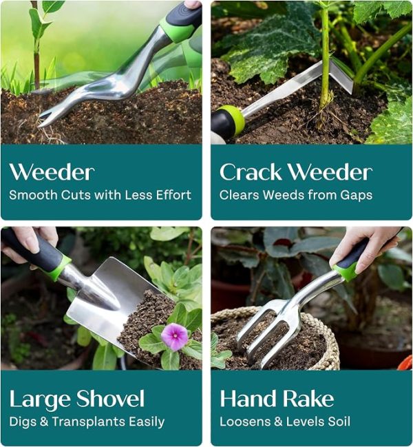816sBYlTowL._AC_SX679_ Heavy Duty Gardening Tools - Gardening Gifts for Women, Men, Mom, Dad - Durable, Ergonomic Garden Tools Set (Green with Potting Mat)