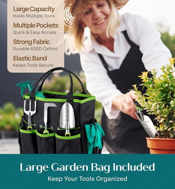 81Hl2rpM55L._AC_SX679_ Heavy Duty Gardening Tools - Gardening Gifts for Women, Men, Mom, Dad - Durable, Ergonomic Garden Tools Set (Green with Potting Mat)