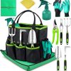 Heavy Duty Gardening Tools - Gardening Gifts for Women, Men, Mom, Dad - Durable, Ergonomic Garden Tools Set (Green with Potting Mat)
